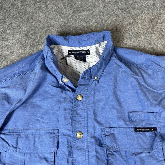 ExOfficio Shirt Mens XL Blue Vented Nylon Quick Dry Button Down Fishing Gorpcore - Picture 5 of 8